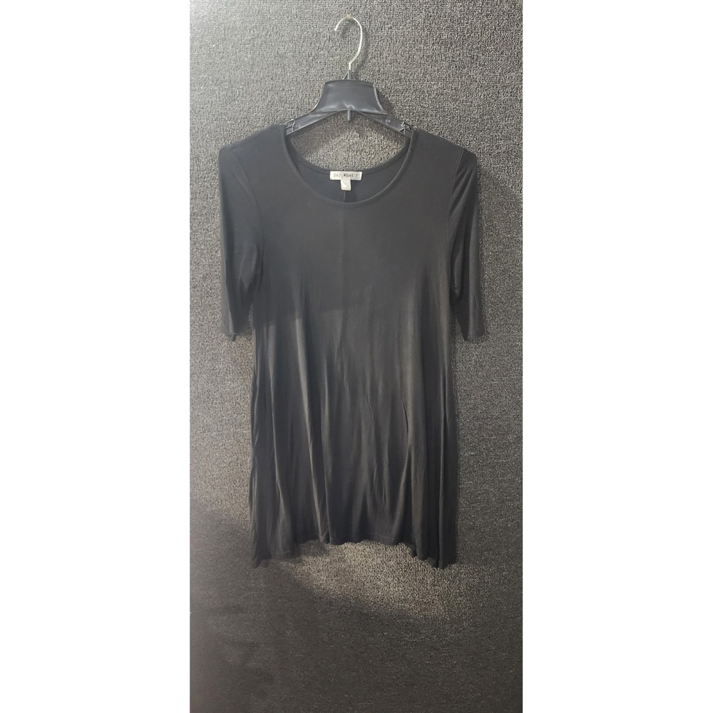 Vintage Say What? Black Scoop Neck Short Sleeve Tunic Dress Size Large RN 945222